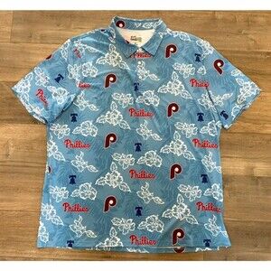Reyn Spooner MLB Mens 3XL Blue Aloha Philadelphia Phillies Hawaiian Polo Shirt